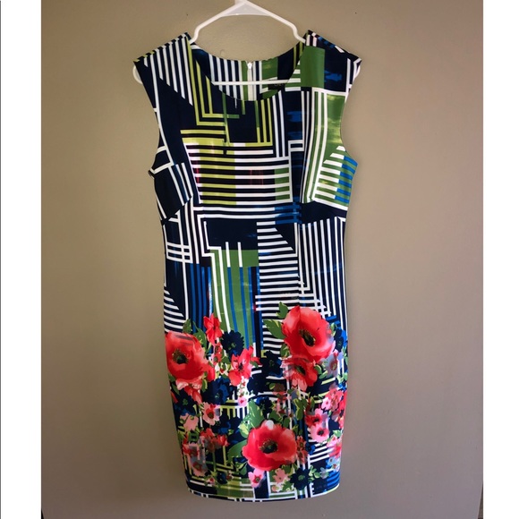 Floral and striped sheath dress - Picture 1 of 2